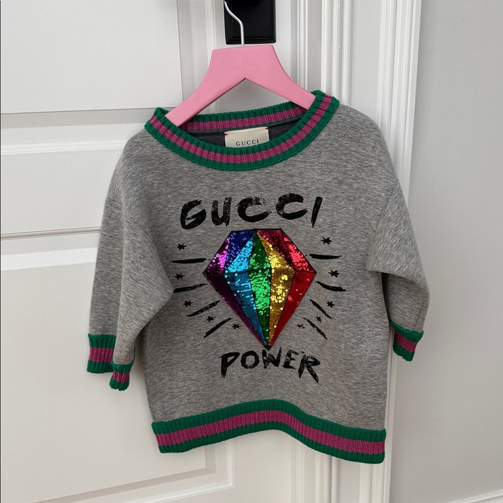 Gucci Power Kids Gray Rainbow Sequin Sweater (worn once)